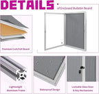 Outdoor Weatherproof Enclosed Fabric Bulletin Board,Noticeboard Case with Lockable Glass Door,Silver Aluminum Frame, 36x24 Inch (5xA4)