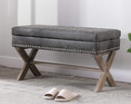 chairus PU Leather Upholstered Storage Entryway Bench, 36 inch Bedroom Bench Seat with X-Shaped Wood Legs for Living Room, Foyer or Hallway - Gray