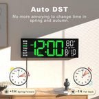 JALL 16" Large Digital Wall Mount Clock, Count Down Timer, Alarm, Big LED, RGB Color, DST, Temperature for Living Room Classroom Desk, Xmas, Birthday Gift for Senior Mom Dad (Green White, 16 inches)