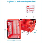 SSWBasics Red Shopping Baskets With Stand - Set of 12 - Basket Dimension 8-1/2"H x 12"W x 17"L - Perfect for Retail, Thrift, Grocery, and Convenience Stores - Holds 5 Gallons of Merchandise - Ideal