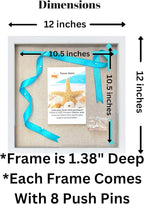 Tasse Verre 12x12 White Display Shadow Box (2-Pack) Frame w/Linen Background and 16 Stick Pins - Ready to Hang Shadowbox Picture Frame - Box Display Baby Memorabilia Wedding
