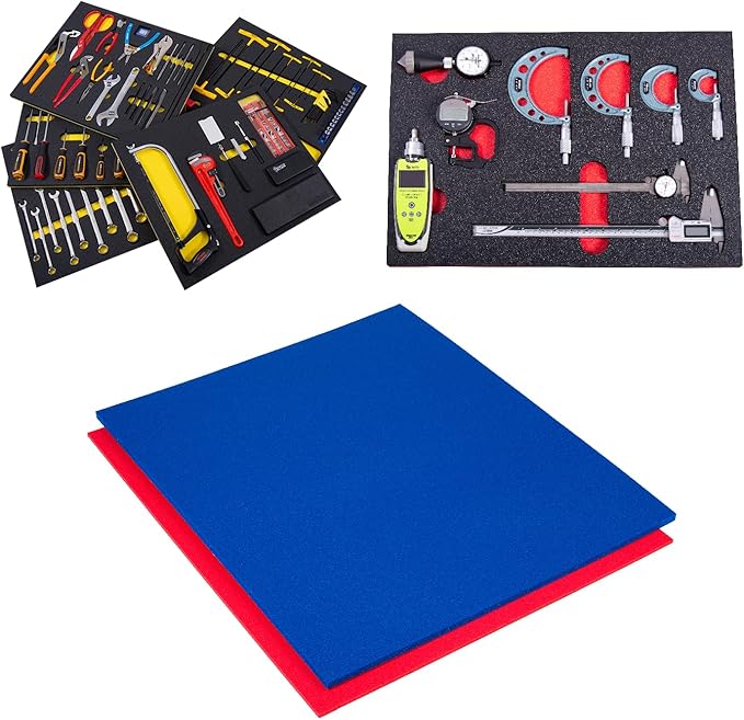 5S Tool Box Shadow Foam Organizers (2 Color) Custom Size (26.25" x 39.75", Blue Top/Red Bottom)…