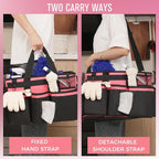 Wearable Cleaning Caddy, Cleaning Caddy Supplies Organizer with Handle & Shoulder Straps for Housekeepers, Under Sink & Car Cleaning Tool Organizers Bag with 4 Foldable Divider (OleanderRed)