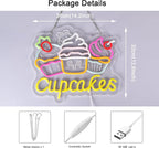 Cupcakes Neon Sign, Cupcakes Neon Lights Hanging Wall Art Decoration for Bakery Cafe Business Service Home Shop/Truck, USB Powered Ultra Bright Dimmable, 14.17×12.6 inches