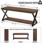 IBF Wood Entryway Bench Indoor, Industrial Wooden Metal Entry Shoe Storage Bench in Bedroom, Farmhouse Hallway Shoe Rack Bench Seating for Foyer Living Dining Room End of Bed, Walnut, 47 Inch