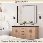 Keonjinn Black Framed Mirrors for Bathroom 48” x 40” Large Rounded Rectangle Wall Mirror, Matte Black Farmhouse Bathroom Vanity Mirror with Seamless Metal Frame, HD Tempered Glass(Horizontal/Vertical)