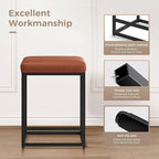 MAISON ARTS Counter Height 24" Bar Stools Set of 2 for Kitchen Counter Backless Modern Barstools Industrial Upholstered Faux Leather Stools Farmhouse Island Chairs, (24 Inch, Brown)