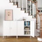 Metal Storage Cabinet with Doors and Shelves,Multipurpose Storage Rack, 3-Tier Shelf,Metal Locker Style Accent Cabinet for Home Office,Living Room,Kitchen(White, 40''H)