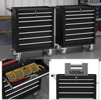7-Drawer Tool Chest,Rolling Tool Cart with Wheels,High Capacity Tool Cabinet with Locking System for Garage, Warehouse, Workshop-Black