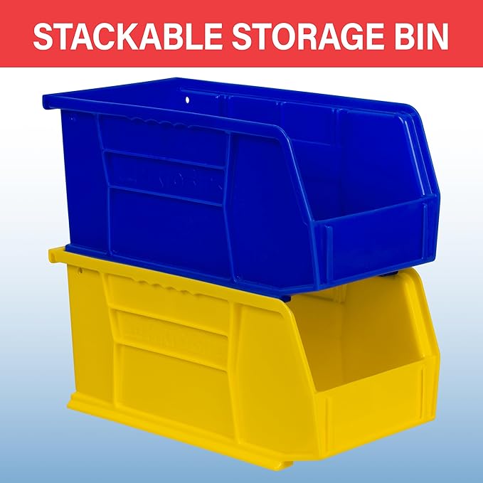 Akro-Mils 30230 AkroBins Plastic Storage Bins, Space-Saving Stackable Bins for Garage, Pantry, Craft Organization, 11-" x 5-" x 5-", Black, 12-Pack