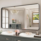 LOAAO Black Metal Framed Bathroom Mirror for Wall, Large 55X30 Inch Rounded Rectangle Mirror, Matte Black Bathroom Vanity Mirror Farmhouse, Anti-Rust, Tempered Glass, Hangs Horizontally or Vertically