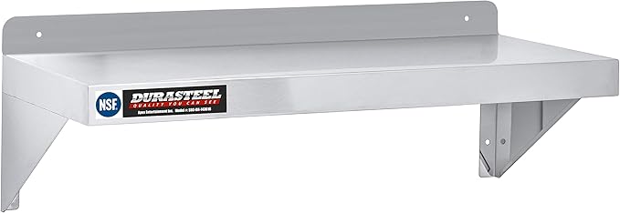 DuraSteel Heavy Duty Wall Mount Shelf - 36" Wide x 14" Deep Classic Stainless Steel Wall Floating Shelves - NSF Metal Storage Wall Shelves - For Commercial Kitchen, Laundry Room, Garage, Food Truck
