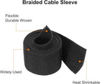 MECCANIXITY Braided Cable Sleeves Heat Shrinkable Fabric Sleeving, 7/8" 3ft Black 2:1 Ratio Heat Shrinkable Cord Protector for Harness Cable, Network Cable Protection, Cable Management