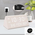 Kogonee Wooden Digital Alarm Clock, 0-100% Dimmer, 2 Alarm Settings, Weekday/Everyday Mode, 9 Mins Snooze, 12/24H, Temperature and Date Display for Office, Travel, Bedroom Alarm Clock (White)