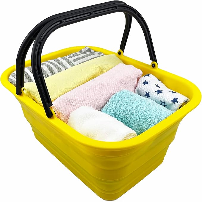 SAMMART 12L (3.17Gallon) Collapsible Tub with Handle - Portable Outdoor Picnic Basket/Crate - Foldable Shopping Bag - Space Saving Storage Container (Golden Yellow)