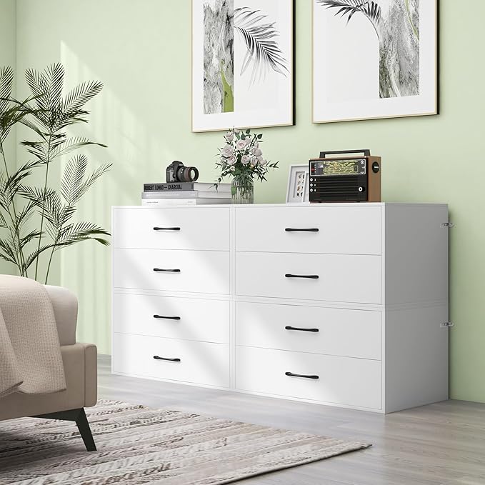 POWERSTONE 2 Drawers Storage Cabinets, Wooden Dresser Organizer, Under Desk Storage for Living Room, Bedroom, Home Office, White