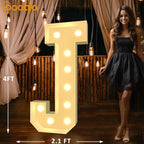 Pooqla 4 FT Marquee Light Up Letters, Cool White and Warm White Marquee Letter 4 Feet Tall, Giant LED Sign Big Mosaic Letter J for Balloons Birthday Party Anniversary Wedding Decorations