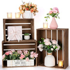 Soaoo 3 Pcs Decorative Nesting Wooden Crates for Storage Display, 3 Sizes Rustic Wood Decorative Storage Crates with Handle Farmhouse Crate Box Container(Stone Gray)