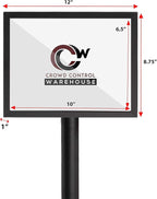 Crowd Control Warehouse Pedestal Standing Floor Sign Frame with Sloped Base, 8.5x11 Inch Horizontal, Polished Stainless Steel