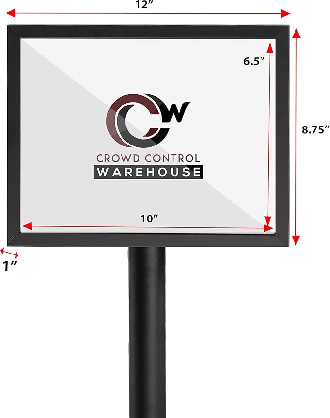 Crowd Control Warehouse Pedestal Standing Floor Sign Frame with Sloped Base, 8.5x11 Inch Horizontal, Satin Stainless Steel