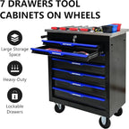 7 Drawer Rolling Tool Chest with Locker, 25.9" D Metal Movable Lockable Tool Cart Box Multi-Functional Hardware Storage Cabinet Box for Warehouse Basement Home Pantry Garage
