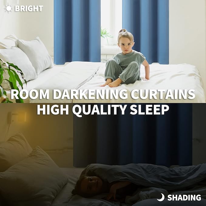 BGment Blackout Curtains for Bedroom - Grommet Thermal Insulated Room Darkening Curtains for Living Room, Set of 2 Panels (38 x 63 Inch, Faded Denim)