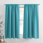 PONY DANCE Blackout Curtains Set - Window Treatments Rod Pocket Draperies Light Block Curtain Panels for Kids' Room Kitchen & Bathroom, W 42 by L 45 inches, Blue Mist, 2 Pieces