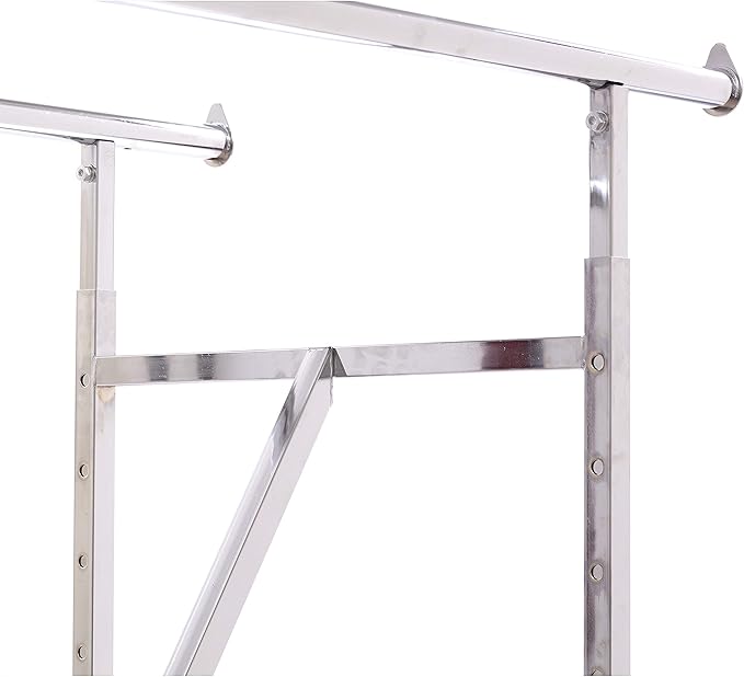 Econoco - Adjustable Heavy Duty Double Bar, Retail Clothing Rack, Rectangular Hangrail Rack w/V-Brace