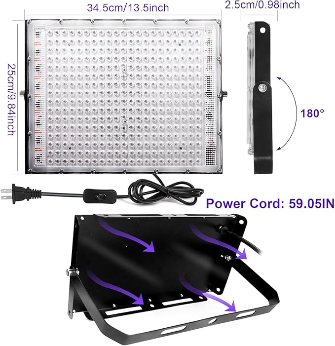 4 Pack 300W Black Lights, Blacklight Flood Light with Plug and Switch,for Glow Party, Black Light Party, Halloween, Body Paint, Neon Glow, Stage Lighting, Fluorescent Poster