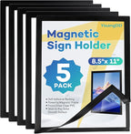 YixangDD 5 Pack Magnetic Sign Holder 8.5 x 11, Self-Adhesive Magnetic Wall Mount Sign Holder, Magnetic Document Holder for Wall Window Office Poster Store