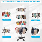 Ripeng 1 Pcs 4‑Tier Retail Display Stand – Rotating Display Rack with Wheels for Jewelry Keychains Socks Hats – Adjustable Movable Shop Spinner for Craft Shows Vendor Events & Stores Accessories,Black