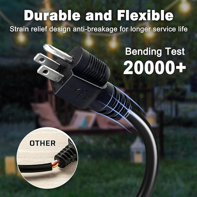 3FT 2 Pack 12 Gauge 3 Outlet Outdoor Extension Cord 12/3 Heavy Duty SJTW Power Cord 3 Way Waterproof Power Cable 3 Prong Grounded 12AWG 15Amp 1875W ETL Listed
