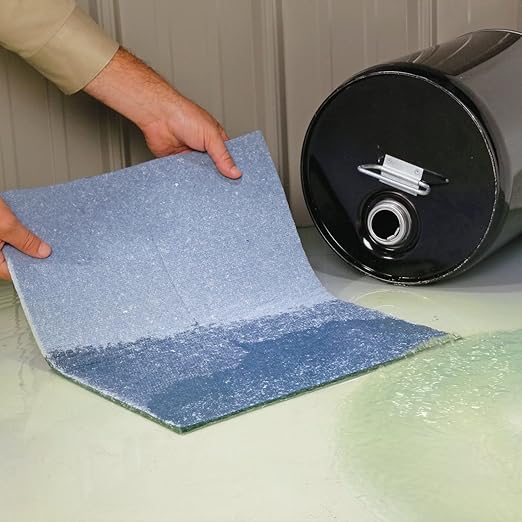 PIG Super Absorbent Mat Pads in Dispenser Box | 50 Oil Spill Mats | 15" x 19" Perforated Pads | Each Pad Absorbs 43 oz | Total Absorbency is 17 Gallons | Heavyweight | PMB30127