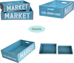 Extra Large Wooden Crate Set of 2 Rustic Wood Storage Crates Farmhouse Nesting Wooden Crate Basket Vintage Home Decorative Boxes with Handles for Display (Blue)