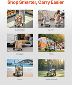 VEVOR Shopping Cart, Folding Grocery Utility Cart with Swivel Wheels, 90 LBS Large Load Capacity, Heavy Duty Rolling Laundry Basket Butler for Laundry, Shopping, Camping, Grocery, Luggage, Black