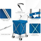 GOFLAME Folding Shopping Cart on Wheels, Waterproof Grocery Cart with Removable Cover and 360° Swiveling Wheels, Collapsible Utility Cart for Groceries and Laundry, 120LBS Load Capacity, Blue