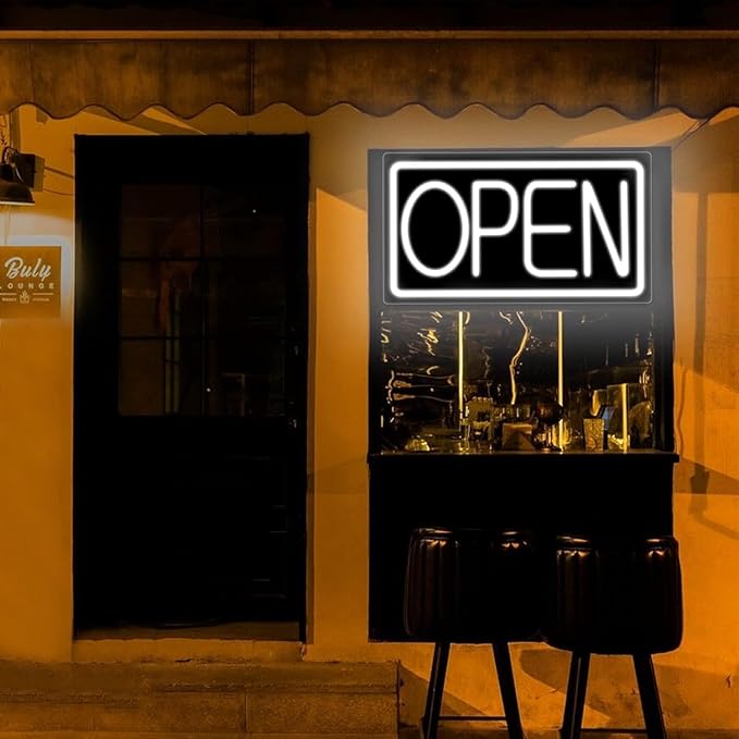 Open Signs for Business Ultra Bright LED Neon Open Signs for Business Storefront Window Glass Door Shop Store Florists Bar Salon Pubs with ON/OFF Switch (White/Black Backing, 32 Inch)