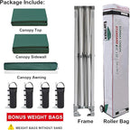 Eurmax USA 10 x 10 Pop up Canopy Commercial Tent Outdoor Party Canopies with 4 Removable Zippered Sidewalls and Roller Bag Bonus 4 Canopy Sand Bags & 24 Squre Ft Extended Awning(Forest Green)