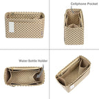 Purse Organizer Insert For Handbags, Silky Touching Bag Organizer Insert With Bottle Holder, Perfect for Speedy, Neverfull, Tote,ONTHEGO ,Artsy,Handbag and More (Slender Medium, Brown polk dots Beige)