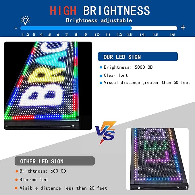 HS Programmable Scrolling Led Sign, Outdoor Digital Display Messsage Board, Full Color High Brightness WIFI Control,Text Customable, for Business Store Restaurant Public(P10 39''x14'')