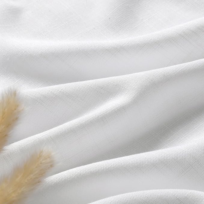 Nanspring White Linen Curtains 64 Inches Long 2 Panels Set Back Tab Rod Pocket Semi Sheer Light Filtering Curtains Airy Elegant Window Privacy Drapes for Kitchen Bedroom Children Living Room 52x64