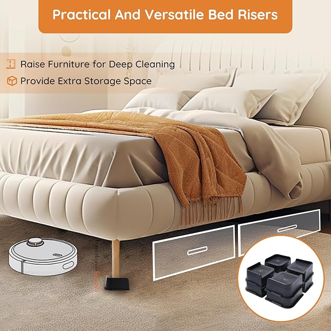Bed Risers, Oversized Furniture Risers, 2 inch Raise Blocks for Bed Couch Desk Sofa Table Lifts, Furniture Legs Lifters Support up to 6000 Lbs (Black, 8 Pack Set)
