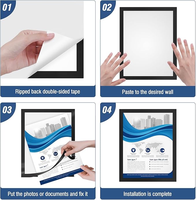 Relx 6 Pcs 8.5 x 11'' Self-Adhesive Magnetic Wall Signs Holder Magnetic Picture Frame Document Holder Wall & Window Adhesive Frames for Office Home Store Restaurant