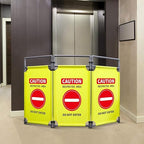 3 Panels Safety Barricade 5.8FT Foldable Security Sign Barrier Gate with Heavy Duty PVC Frame High Visibility Caution Symbol Crowd Control Restricted Area Pedestrian Barricade DO NOT Enter Yellow