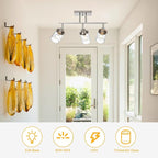 Yaohong 3-Light Track Lighting Kit Brushed Nickel Track Lighting Fixtures, Bathroom Wall Light Ceiling Mount Rotatable Spotlights, Kitchen Ceiling Light Fixtures with Glass Shade for Bathroom Hallway