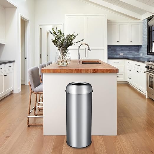 65L/17 Gallon Tall Commercial Trash Can, Large Capacity Brushed Stainless Steel Trash Bin with Open Top, Commercial Grade Heavy Gauge for Home, Office, Restaurant