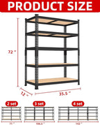 PrimeZone 35.5" x 12" x 72" Heavy Duty Storage Shelves - 5 Tier Adjustable Garage Storage Shelving, Metal Storage Utility Rack Shelf Unit for Warehouse Pantry Closet Kitchen, Black, 3 Pack