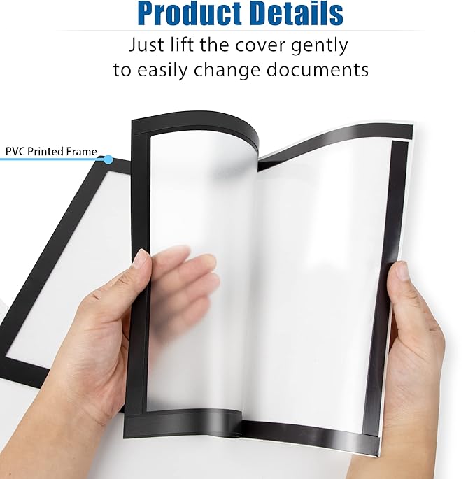 Magnetic Sign Holder, 8.5 x 11 Wall Mount Self Adhesive Document Display Frames, Double Sided Display for Glass Window (Black, 5pack)