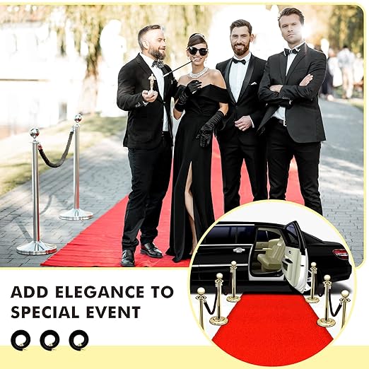 Woanger 6 Pack Velvet Stanchion Rope, 5 Feet Crowd Control Stanchion Ropes Safety Barrier with Gold Plated Hook for Carpet Events Movie Theaters Grand Openings Hotels Party(Black)