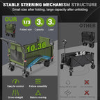 LEVELEVE Heavy Duty Folding Wagon - 2-in-1 Collapsible Cart, 650lb Capacity, All-Terrain Wheels w/Brakes & Side Pockets (Army Green)
